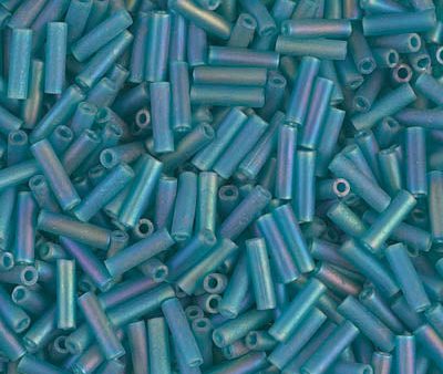 Miyuki 6mm Bugle Beads, Matte Transparent Teal AB, BGL2-2405FR, 17 grams on Sale