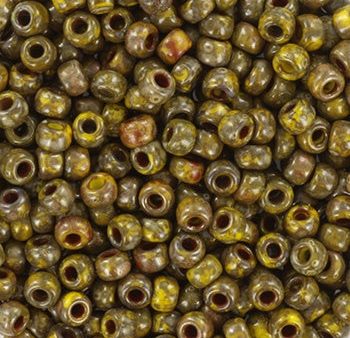 Miyuki 8 Round Seed Bead, 8-4519, Opaque Dark Yellow Picasso, 10 grams Online Hot Sale