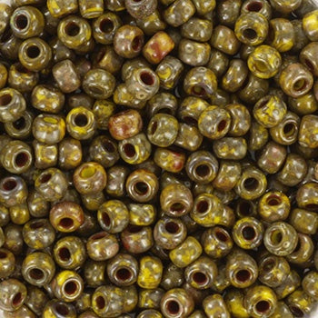 Miyuki 8 Round Seed Bead, 8-4519, Opaque Dark Yellow Picasso, 10 grams Online Hot Sale