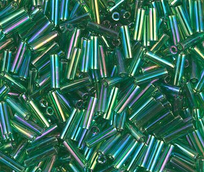 Miyuki 6mm Bugle Beads, Transparent Green AB, BGL2-0179, 17 grams Hot on Sale