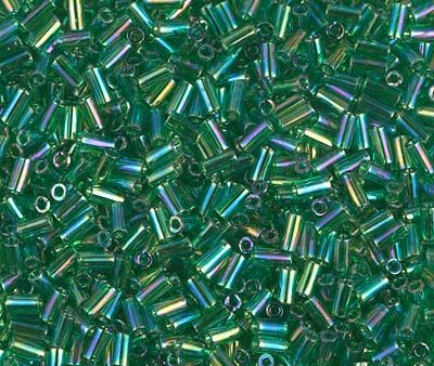 Miyuki 3mm (#1) Bugle Beads, Transparent Green AB , BGL1-179, 8.5 grams Online now