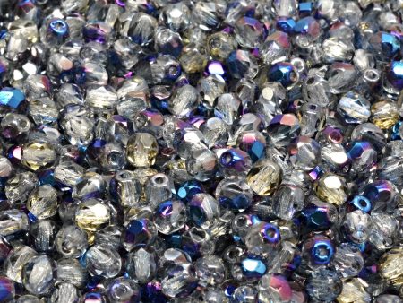 4mm Czech Fire Polish Beads, Crystal Blue Flare, 50 pieces Online