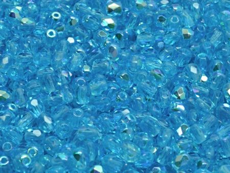 4mm Czech Fire Polish Beads, Aqua AB, 50 pieces Supply