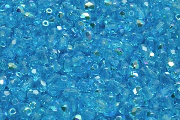 4mm Czech Fire Polish Beads, Aqua AB, 50 pieces Supply