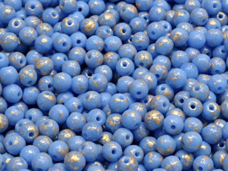 4mm Czech Round Druk Bead, Cornflower Blue Gold Splash, 50 pieces Hot on Sale