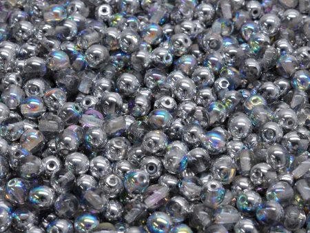 4mm Czech Round Druk Bead, Crystal Silver Rainbow, 50 pieces For Discount