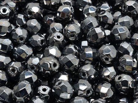 8mm Czech Fire Polish Beads, Jet Hematite, 25 pieces For Discount