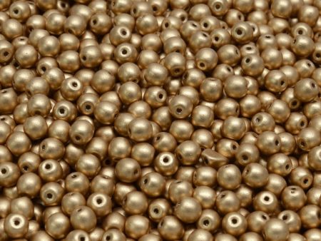 4mm Czech Round Druk Bead, Light Gold Matte, 50 pcs Supply