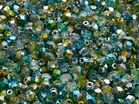 4mm Czech Fire Polish Beads, Chartreuse Teal, 50 pieces on Sale