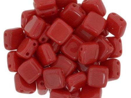 Czechmate 6mm Square Glass Czech Two Hole Tile Bead, Opaque Red, 9320 For Discount