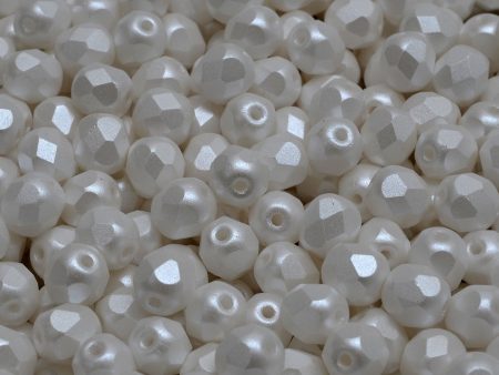 6mm Czech Fire Polish Beads, Pastel White, 50 pieces For Sale