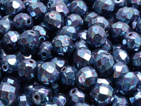 8mm Czech Fire Polish Beads, Jet Nebula, 25 pieces Online Hot Sale