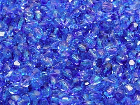 4mm Czech Fire Polish Beads, Crystal Blue Purple, 50 pieces Supply