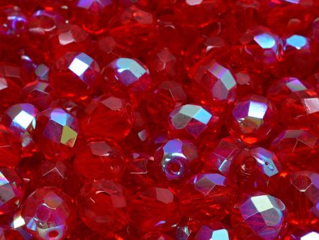 8mm Czech Fire Polish Beads, Ruby AB, 25 pieces For Cheap