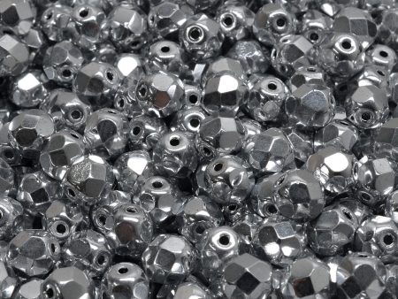 6mm Czech Fire Polish Beads, Silver, 50 pieces Discount