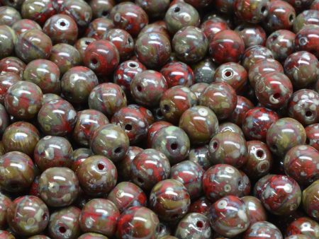 6mm Czech Round Druk Bead, Red Picasso, 50 pieces on Sale