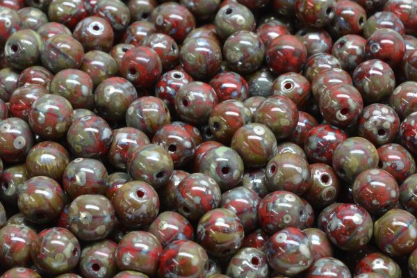 6mm Czech Round Druk Bead, Red Picasso, 50 pieces on Sale