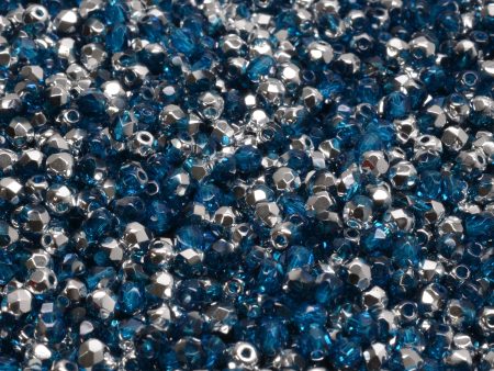 3mm Czech Fire Polish Beads, Capri Blue Silver, 50 pieces Discount