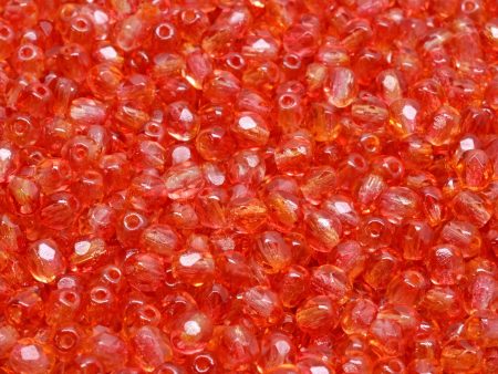 4mm Czech Fire Polish Beads, Crystal Fire Orange Red, 50 pieces For Discount