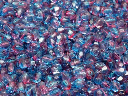 4mm Czech Fire Polish Beads, Crystal Blue Red, 50 pieces Online now