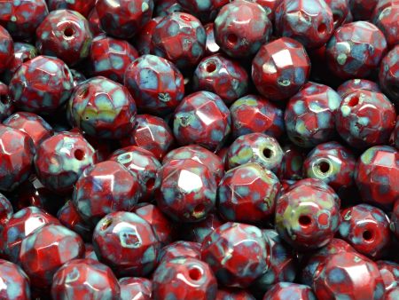 8mm Czech Fire Polish Beads, Red Travertin, 25 pieces Online Hot Sale