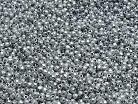 2mm Czech Fire Polish Beads, Silver Aluminum Matte, 50 pieces Discount