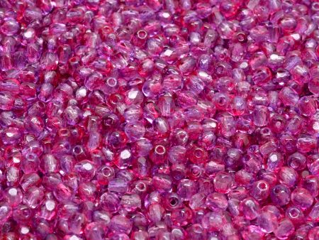 3mm Czech Fire Polish Beads, Crystal Pink Purple, 50 pieces Cheap