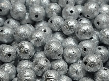 8mm Czech Round Druk Bead, Silver Etched, 25 pcs Online Hot Sale