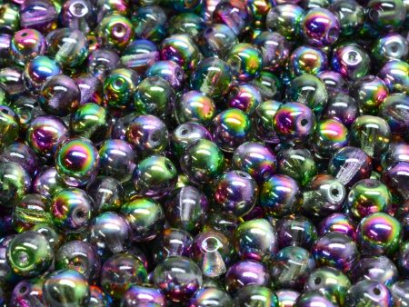 6mm Czech Round Druk Bead, Crystal Magic Violet Green, 50 pcs Cheap