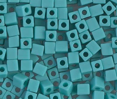 Miyuki 4mm Cube Bead, Matte Opaque Turquoise Green, #412F, 5 grams For Cheap