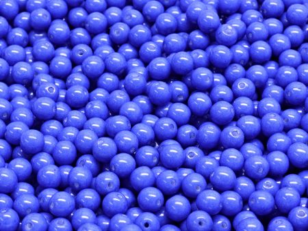 4mm Czech Round Druk Bead, Alabaster Vivid Blue, 50 pieces Discount