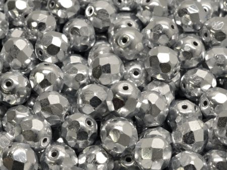 8mm Czech Fire Polish Beads, Silver, 25 pieces Supply