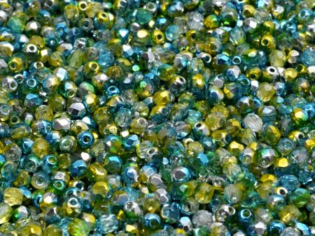 3mm Czech Fire Polish Beads, Chartreuse Teal, 50 pieces Supply