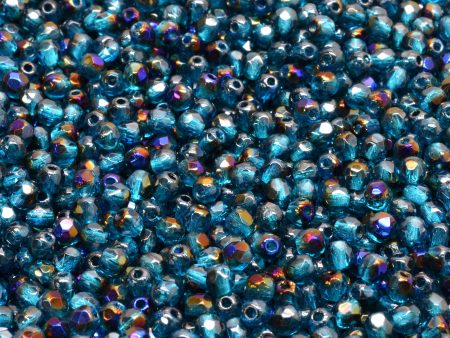 3mm Czech Fire Polish Beads, Capri Blue Iris, 50 pieces Discount