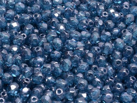 4mm Czech Fire Polish Beads, Crystal Blue Luster, 50 pieces For Discount