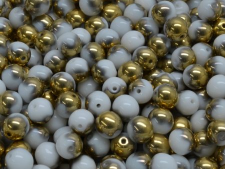 6mm Czech Round Druk Bead, Alabaster Dorado, 50 pcs Supply