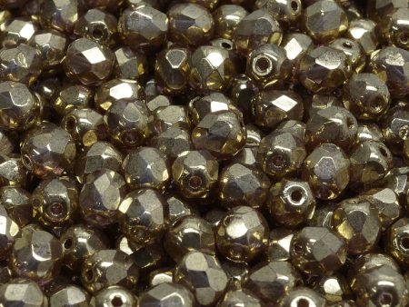 6mm Czech Fire Polish Beads, Lustre Gold, 50 pieces Supply