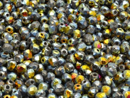 4mm Czech Fire Polish Beads, Crystal Full Marea Etch, 50 pieces Supply